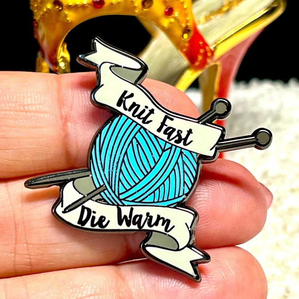 Metal and enamel knitting-knitter-pin!